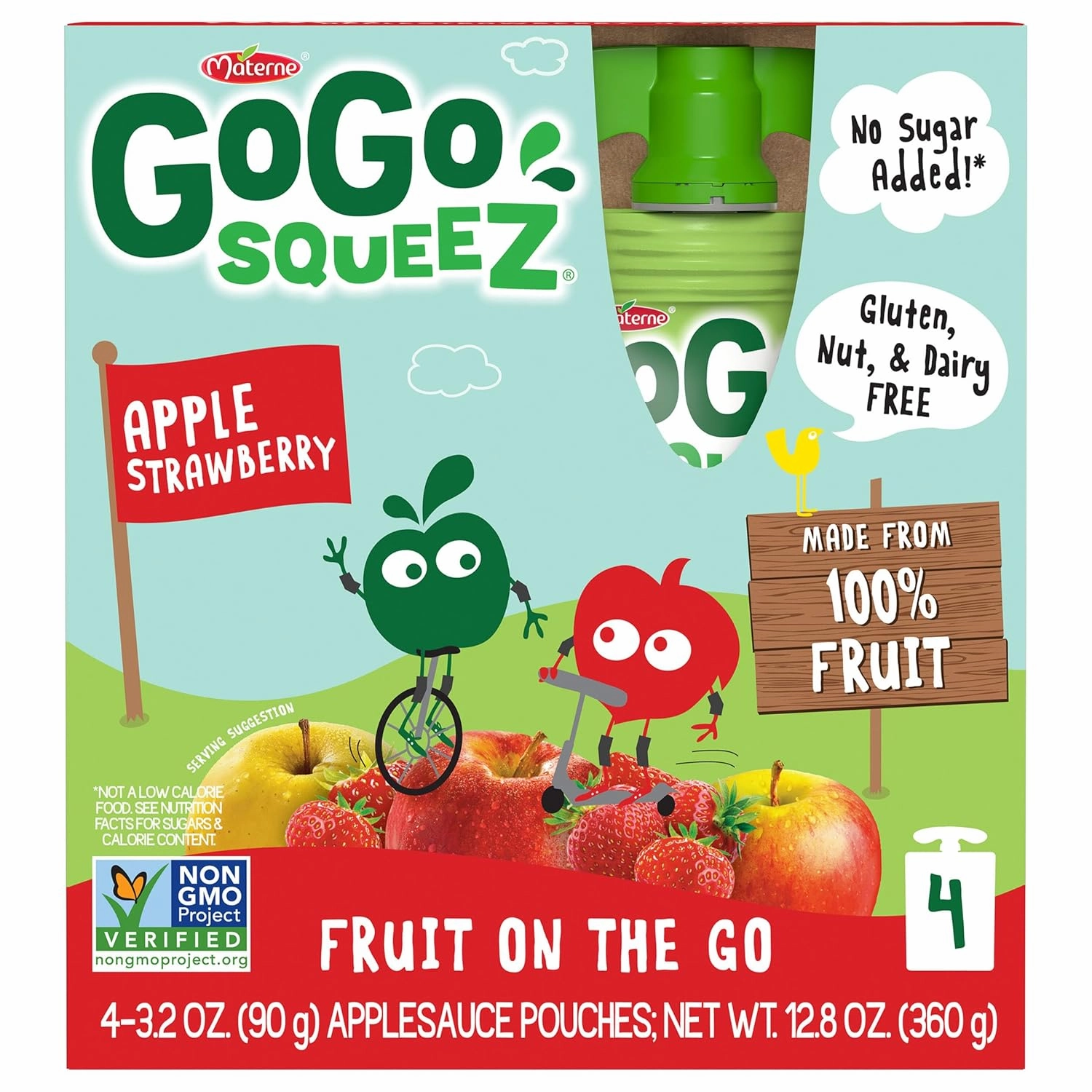 GoGo squeeZ Applesauce and Fruit Puree, Apple Strawberry, 3.2 oz (Pack of 48), Unsweetened Fruit Snacks for Kids, Gluten Free, Nut Free and Dairy Free, Recloseable Cap, BPA Free Pouches