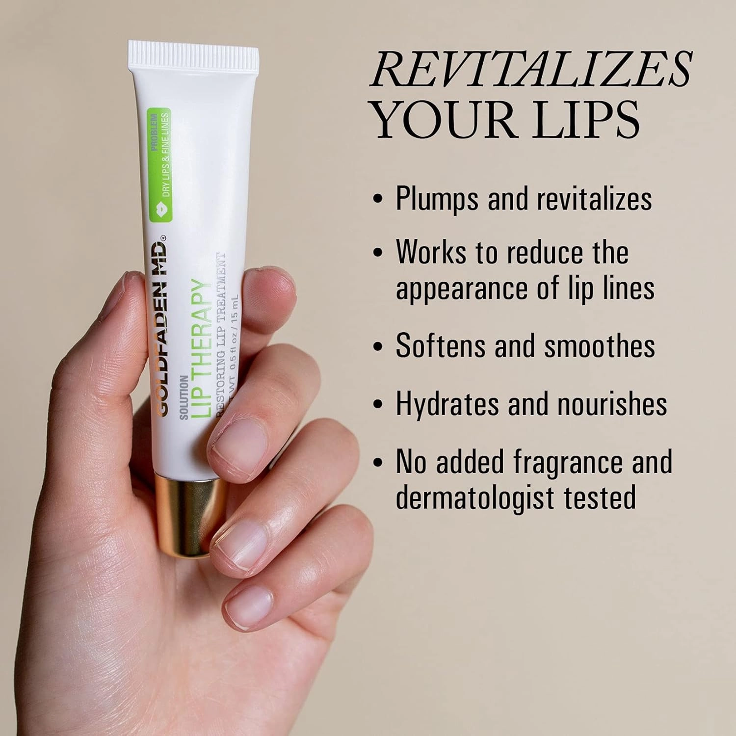 Goldfaden MD Lip Therapy | Restoring Lip Treatment | w/Peptides, Hyaluronic Acid, Fruit Berry Wax, Borage Oil, Rose Hip Oil & Vitamin E | Nourishes, Hydrates & Plumps Appearance