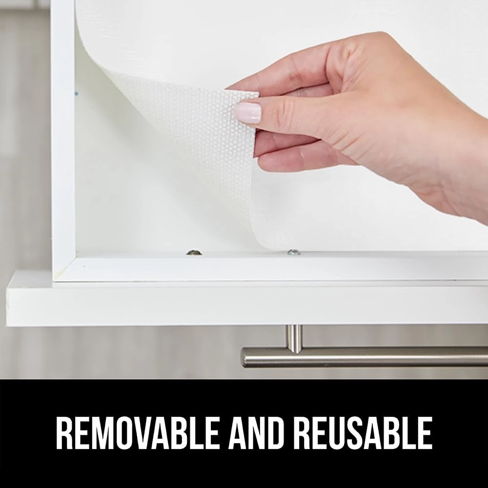 GORILLA GRIP DripGuard Drawer and Shelf Liner for Cabinet, Slip Resistant Non Adhesive Protection for Kitchen, BPA Free Smooth Surface Plastic Liners for Cabinets, Bathroom Drawers, 12x120 Inch, White