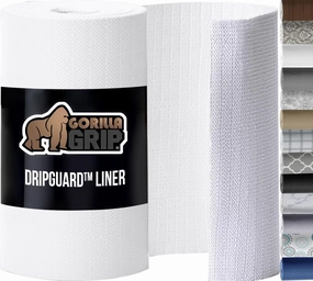 GORILLA GRIP DripGuard Drawer and Shelf Liner for Cabinet, Slip Resistant Non Adhesive Protection for Kitchen, BPA Free Smooth Surface Plastic Liners for Cabinets, Bathroom Drawers, 12x120 Inch, White