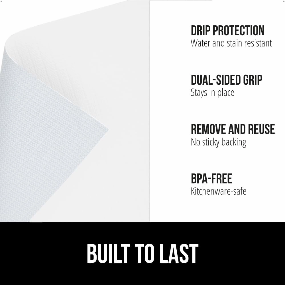 GORILLA GRIP DripGuard Drawer and Shelf Liner for Cabinet, Slip Resistant Non Adhesive Protection for Kitchen, BPA Free Smooth Surface Plastic Liners for Cabinets, Bathroom Drawers, 12x120 Inch, White