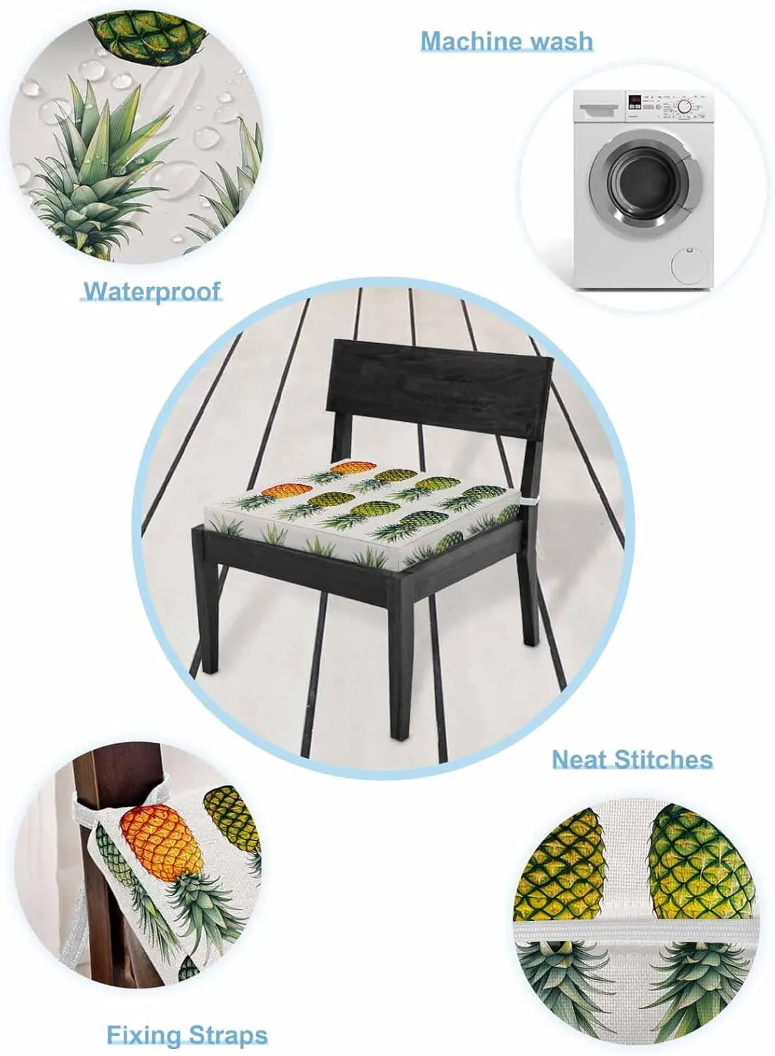 Gradient Pineapple Outdoor Cushion Chair Cover Set of 2 - Waterproof Couch Seat Covers, Watercolor Modern Fruit Patio Furniture Protector Cushions Slipcovers for Sofa/RV, 22"x22"x4"