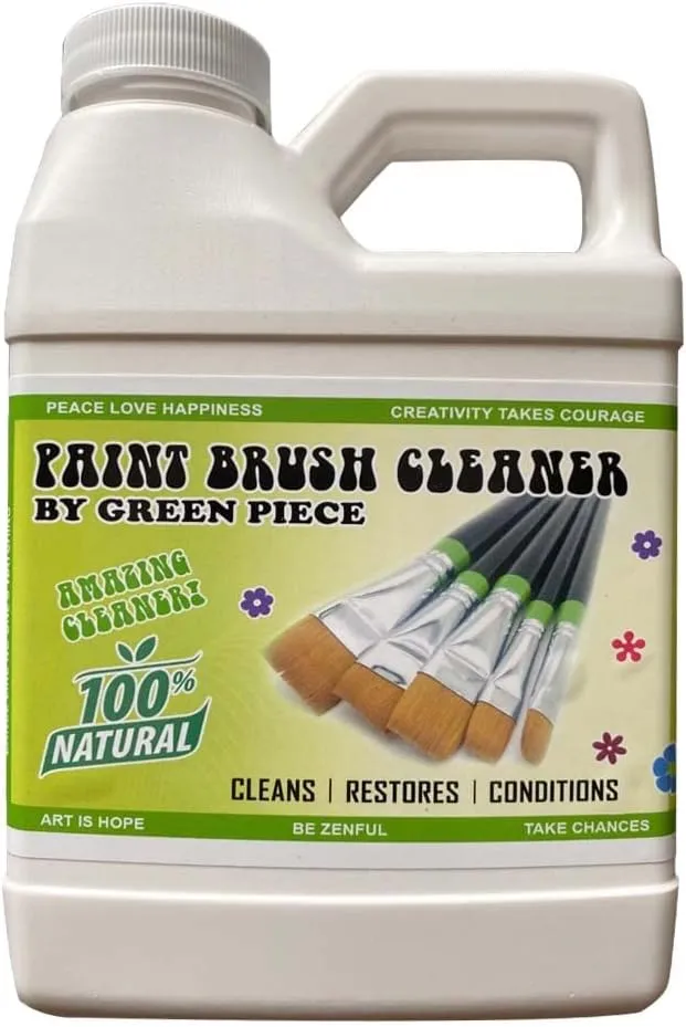 Green Piece® Paint Brush Cleaner and Restorer for Art Paint Brushes - 100% Natural - Non-Toxic - Wet or Dry Paint - No Chemicals - Oil or Acrylic Paints, Wood and Metal - Amazing Power - 18 Oz