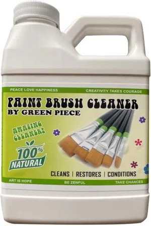 Green Piece® Paint Brush Cleaner and Restorer for Art Paint Brushes - 100% Natural - Non-Toxic - Wet or Dry Paint - No Chemicals - Oil or Acrylic Paints, Wood and Metal - Amazing Power - 18 Oz