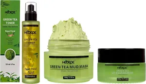 Green Tea Matcha Facial Toner with Rose Petal, Mud Mask with Aloe Vera, Deep Cleansing, Hydrating, and Relaxing Volcanic Clay Facial Mask, and Lip Sleeping Mask Overnight for Dry Lips, Coconut