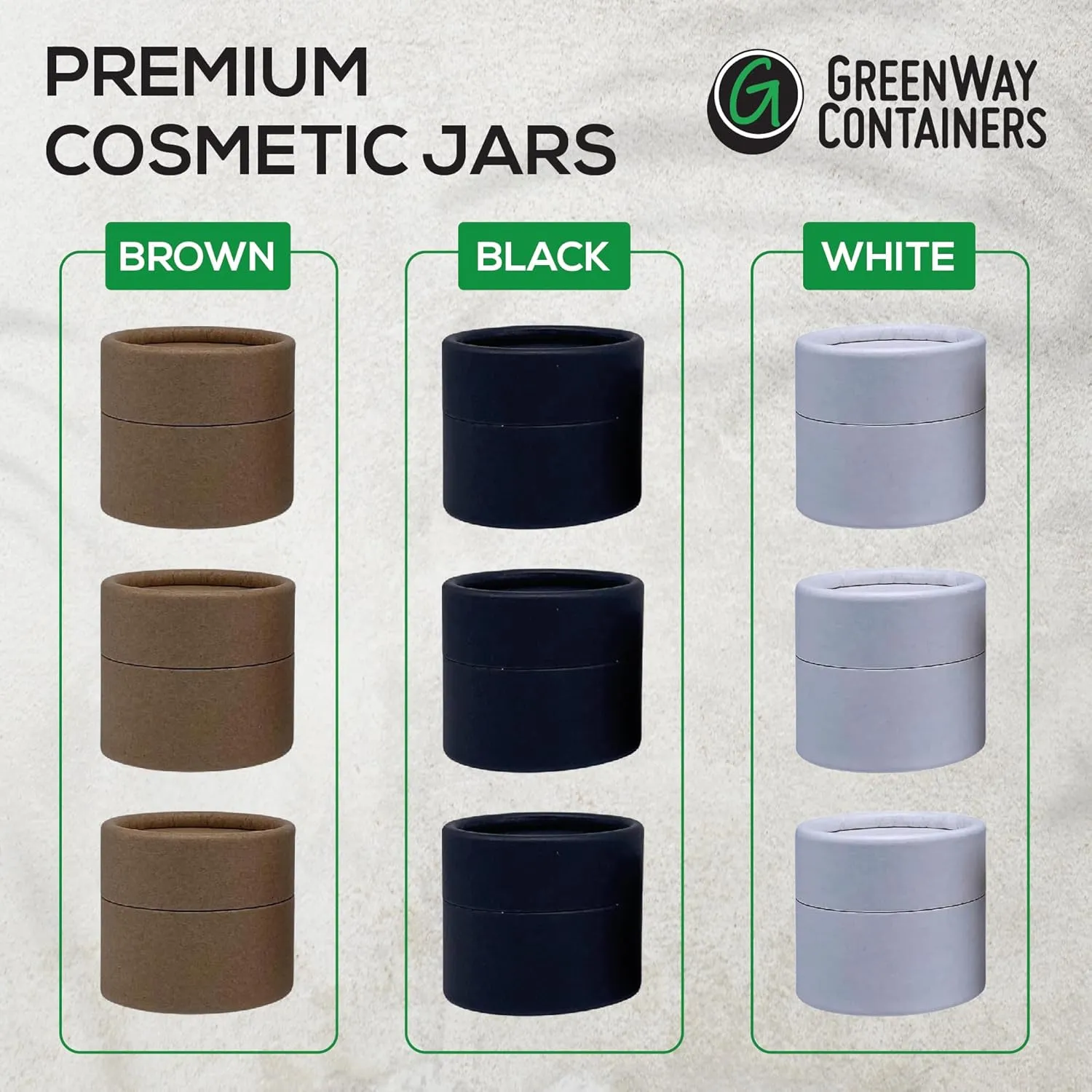GreenWay 2oz / 60g Kraft Paperboard Empty Jars with Lids - 6 Pack Biodegradable Jars Refillable DIY Cosmetic Containers – Wax Lined Packaging Containers with Snug-Fitting Caps - Black