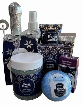 Groovy 9 Piece Bath & Body Self Care Pack in Warm Vanilla Includes Bubble Bath, Shimmer Body Mist, Shimmer Body Lotion, Bath Confetti, Body Scrub, Lip Balm Duo, Bath Bomb, Hand Cream, Soap