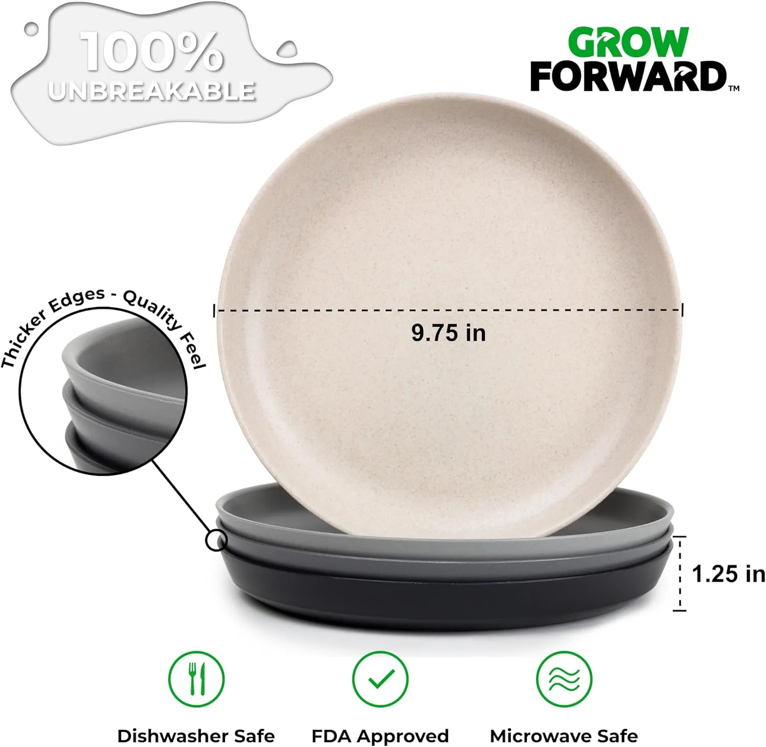 Grow Forward Premium Wheat Straw Plates and Bowls Sets - 8-Piece Wheat Straw Dinnerware Sets - Unbreakable & Reusable Microwave Safe Plastic Dinner Plates for Outdoors, RV, Camping Dishes - Moonlight
