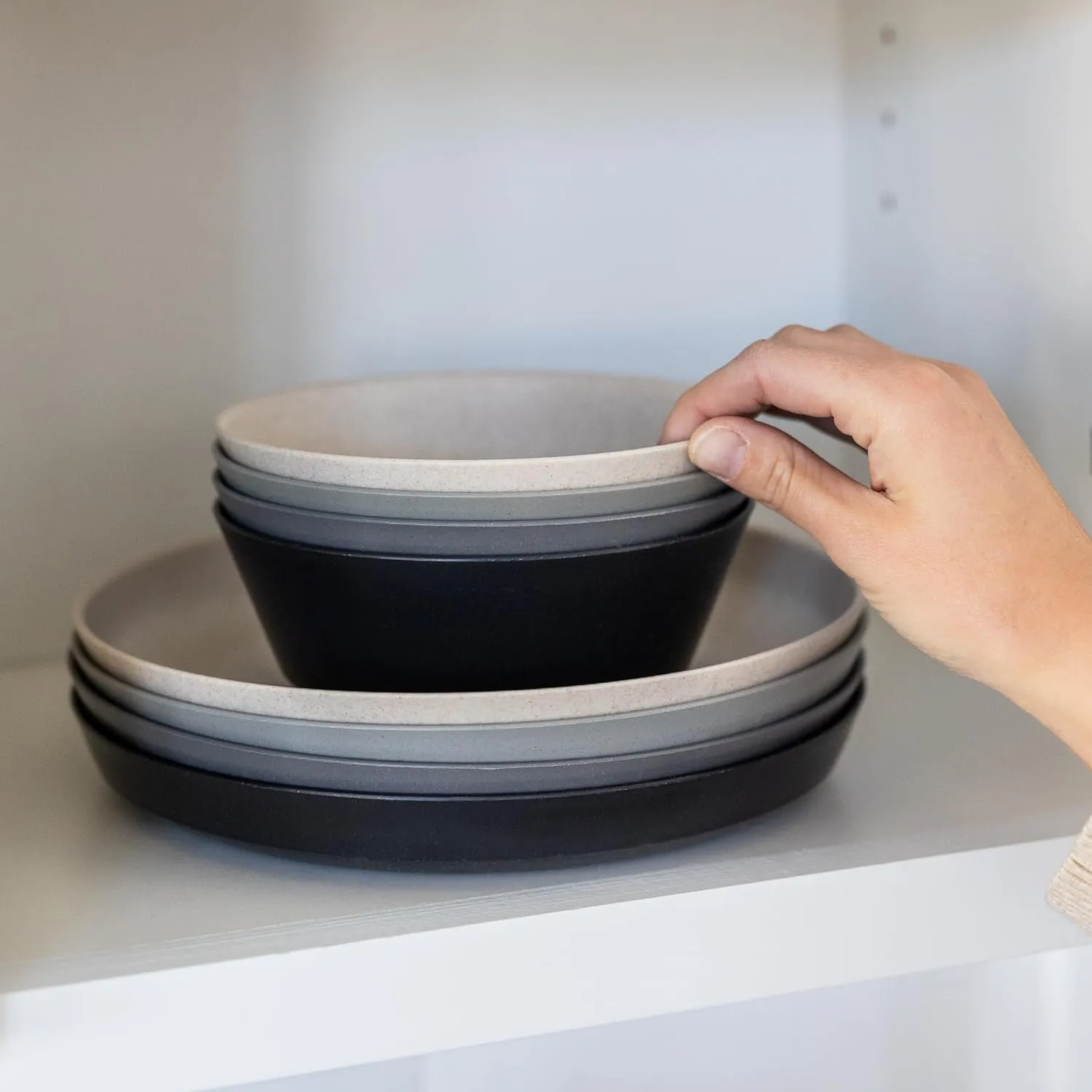 Grow Forward Premium Wheat Straw Plates and Bowls Sets - 8-Piece Wheat Straw Dinnerware Sets - Unbreakable & Reusable Microwave Safe Plastic Dinner Plates for Outdoors, RV, Camping Dishes - Moonlight
