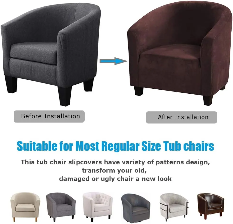 GULI Velvet Tub Chair Covers for Armchairs, Club Chair Slipcover, Wing Back Covers High Stretch Sofa Covers Spandex Plush Seat Covers Furniture Protector Removable Washable for Living Room (Coffee)