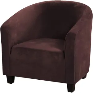 GULI Velvet Tub Chair Covers for Armchairs, Club Chair Slipcover, Wing Back Covers High Stretch Sofa Covers Spandex Plush Seat Covers Furniture Protector Removable Washable for Living Room (Coffee)
