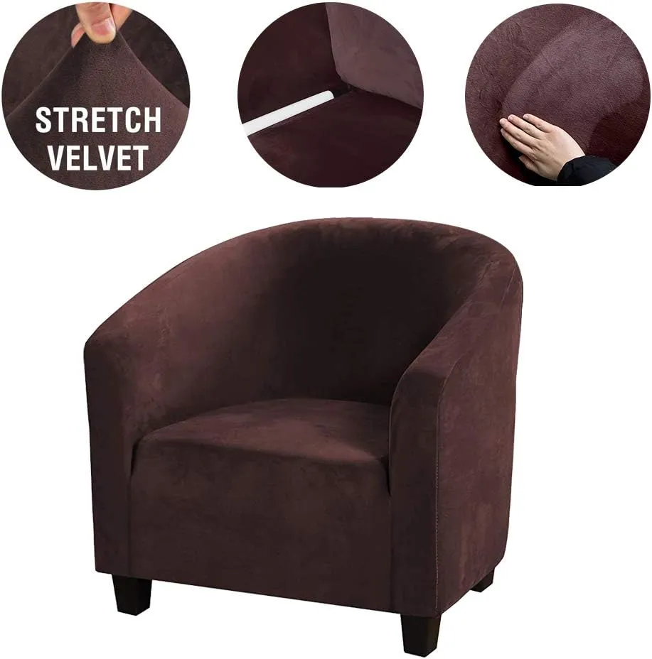 GULI Velvet Tub Chair Covers for Armchairs, Club Chair Slipcover, Wing Back Covers High Stretch Sofa Covers Spandex Plush Seat Covers Furniture Protector Removable Washable for Living Room (Coffee)