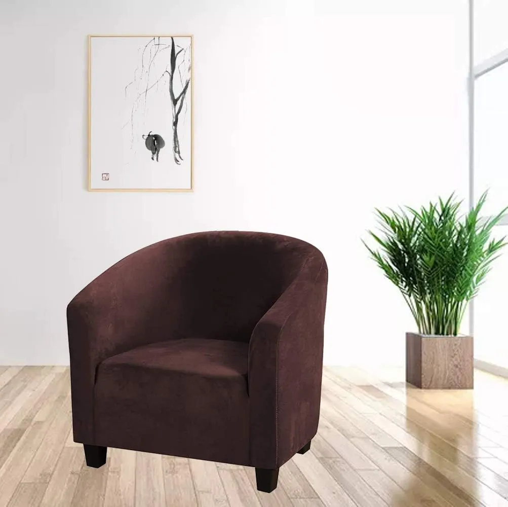GULI Velvet Tub Chair Covers for Armchairs, Club Chair Slipcover, Wing Back Covers High Stretch Sofa Covers Spandex Plush Seat Covers Furniture Protector Removable Washable for Living Room (Coffee)