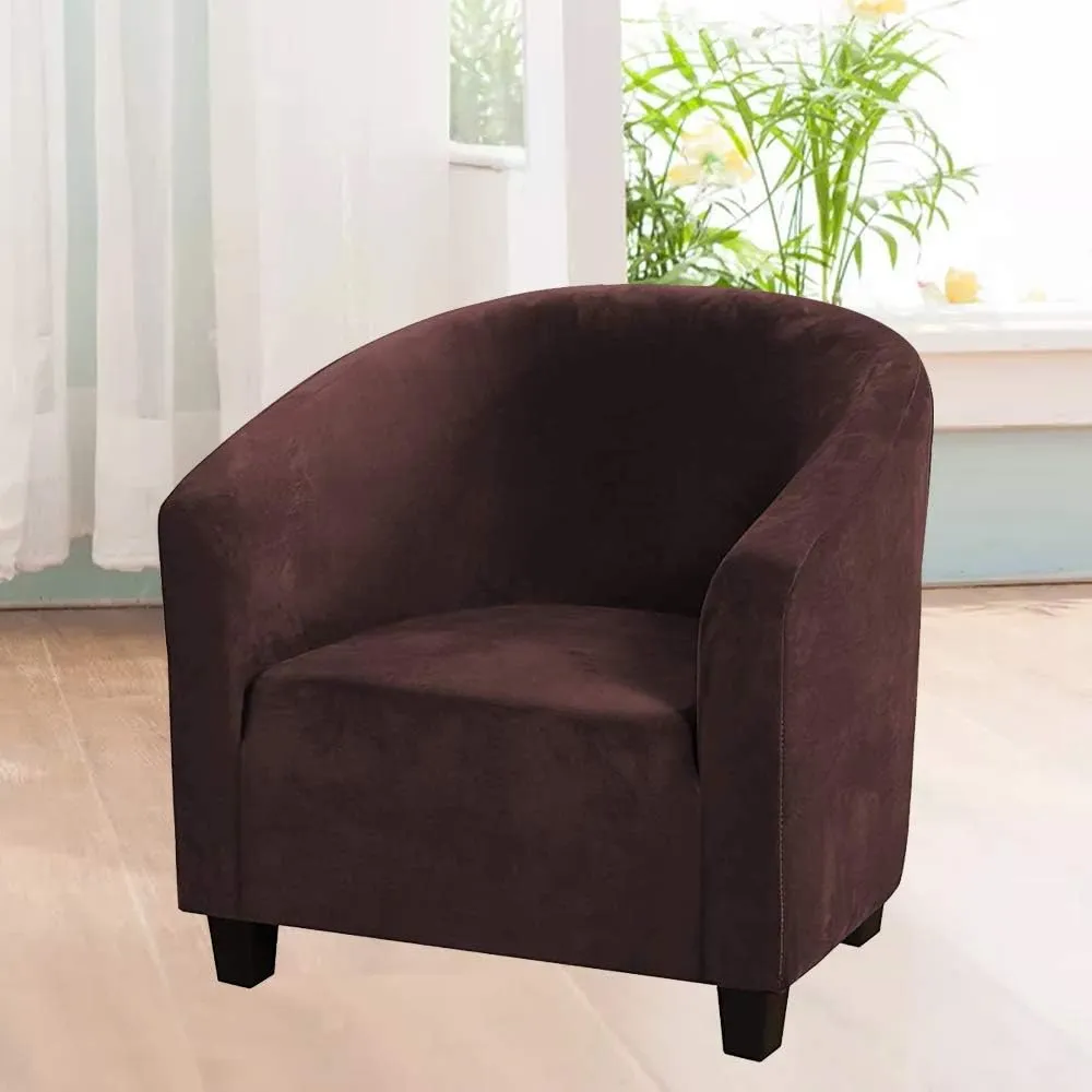 GULI Velvet Tub Chair Covers for Armchairs, Club Chair Slipcover, Wing Back Covers High Stretch Sofa Covers Spandex Plush Seat Covers Furniture Protector Removable Washable for Living Room (Coffee)