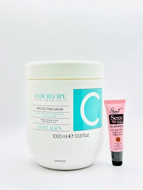 Hair Recipe Feed Your Hair Mask by Maxima 1000 ml /33.8 fl oz - Free Starry Lip Plumping Gloss 10ml (Collagen - Protecting Mask)