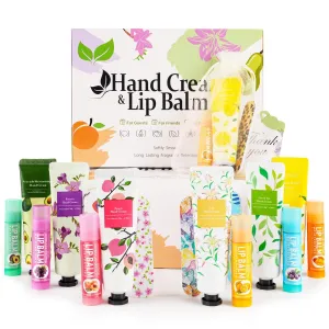 Hand Cream and Lip Balm Bulk 24 Gift Sets Party Favors for Baby Shower Bridal Shower Wedding for Guests Prizes Women Adults Coworkers Travel With Nail Files Thank You Cards Organza Bags