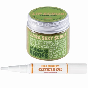 Handmade Heroes Lip Scrub and Cuticle Oil Pen Bundle - All Natural, Vegan Conditioning Lip Scrub and Repairing Cuticle Oil Pen