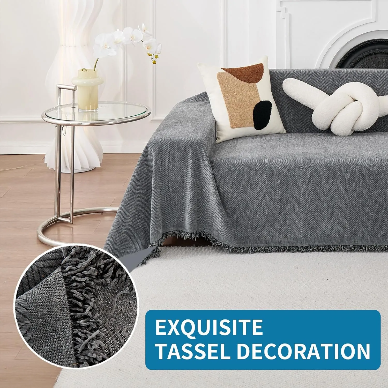 HAOMAIJIA Non Slip Couch Cover Sofa Covers for 3 Cushion Couch Washable sectional Couch Covers for Dogs pet Furniture Protector Couch Cover Blanket for Living Room (Grey, 91"x118")