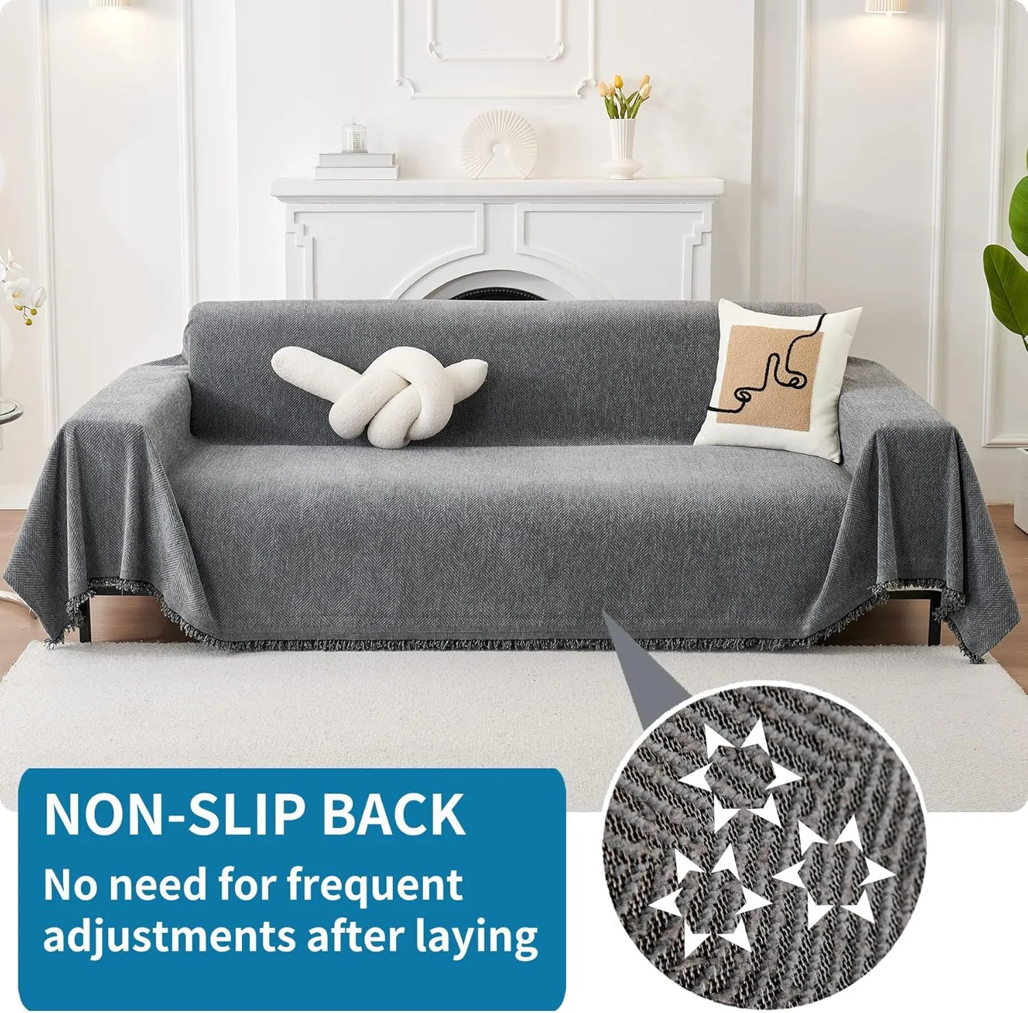 HAOMAIJIA Non Slip Couch Cover Sofa Covers for 3 Cushion Couch Washable sectional Couch Covers for Dogs pet Furniture Protector Couch Cover Blanket for Living Room (Grey, 91"x118")