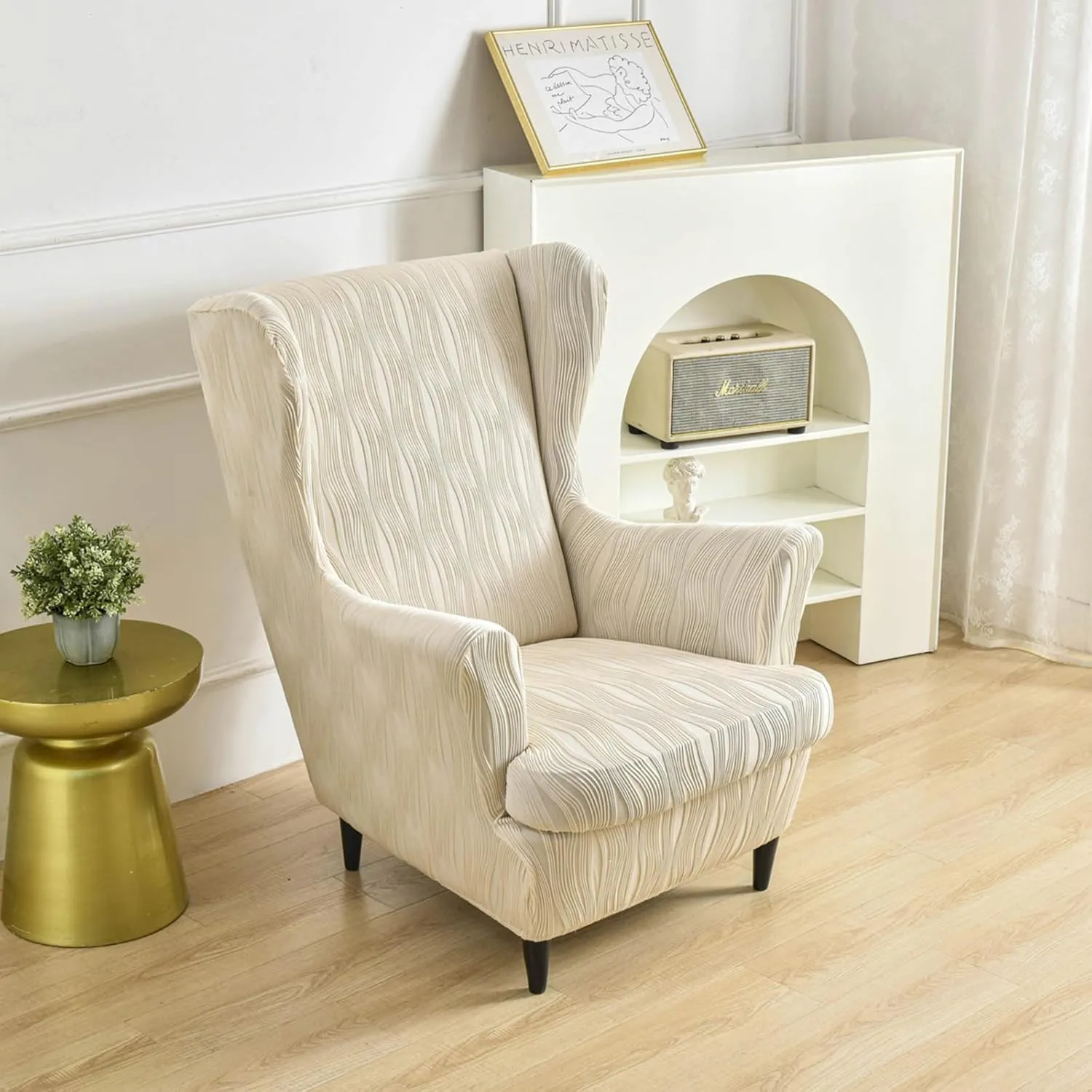 HAOYONG Wingback Chair Slipcovers Elastic Jacquard Wing Chair Covers 2 Pieces Wingback Armchair Slipcover Stretch Chair Slip Covers Washable Armchair Protector Cover for Living Room and Bedroom