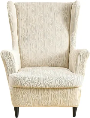 HAOYONG Wingback Chair Slipcovers Elastic Jacquard Wing Chair Covers 2 Pieces Wingback Armchair Slipcover Stretch Chair Slip Covers Washable Armchair Protector Cover for Living Room and Bedroom