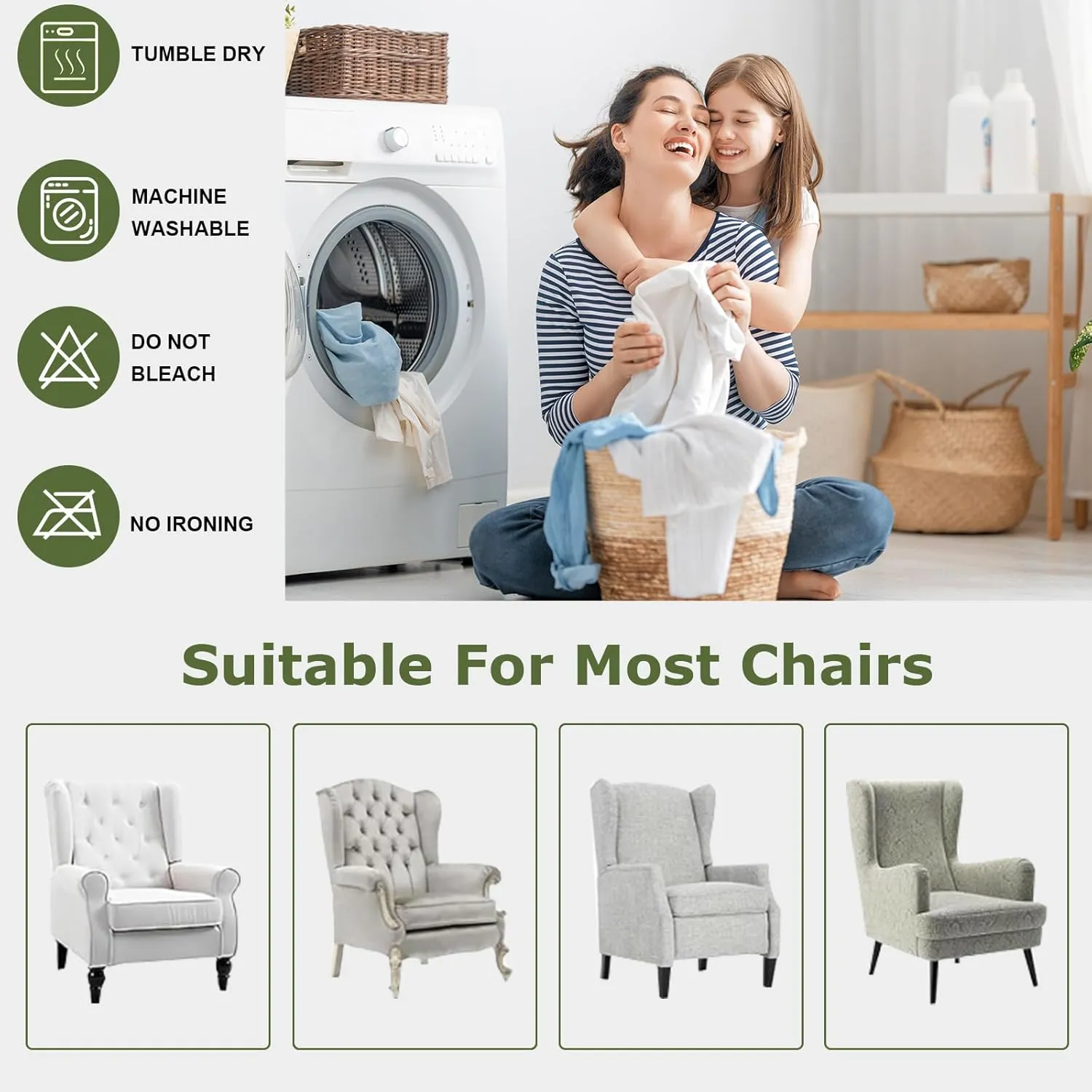 HAOYONG Wingback Chair Slipcovers Elastic Jacquard Wing Chair Covers 2 Pieces Wingback Armchair Slipcover Stretch Chair Slip Covers Washable Armchair Protector Cover for Living Room and Bedroom