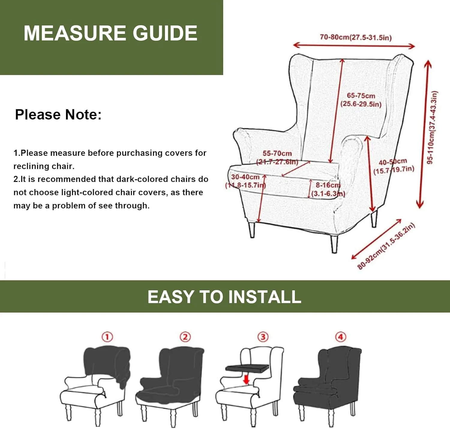 HAOYONG Wingback Chair Slipcovers Elastic Jacquard Wing Chair Covers 2 Pieces Wingback Armchair Slipcover Stretch Chair Slip Covers Washable Armchair Protector Cover for Living Room and Bedroom