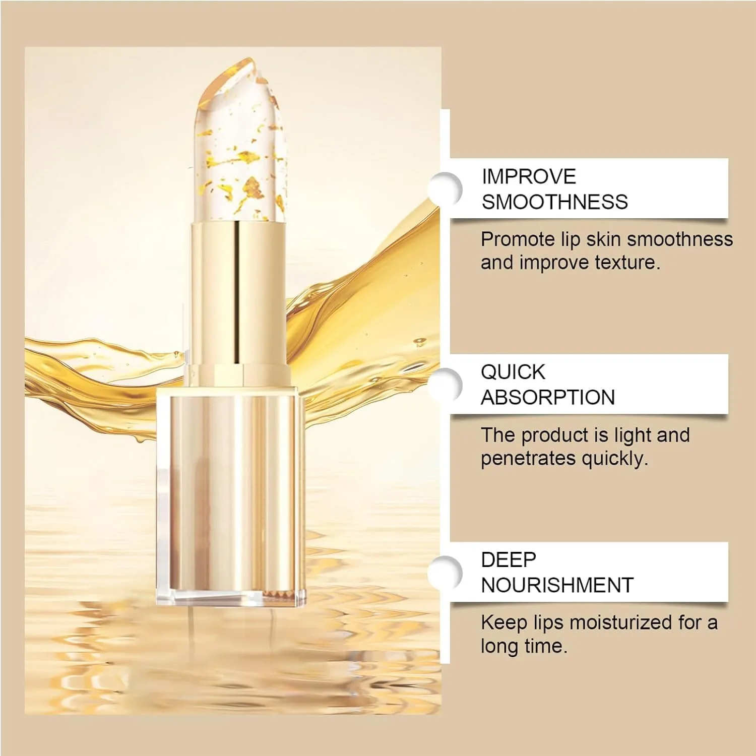 HardPointing Color Changing Lipstick, Hard Pointing Lipstick, Hardpointing Clear Lipsticks, Gold Crystal Transferproof Color Changing Lipsticks, Gold Foil, Moisturizing Glossy Shine (3pcs, 3.5g/pc)
