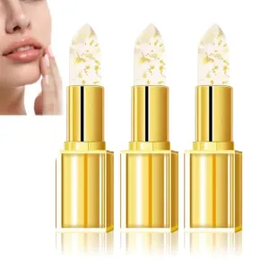 HardPointing Color Changing Lipstick, Hard Pointing Lipstick, Hardpointing Clear Lipsticks, Gold Crystal Transferproof Color Changing Lipsticks, Gold Foil, Moisturizing Glossy Shine (3pcs, 3.5g/pc)