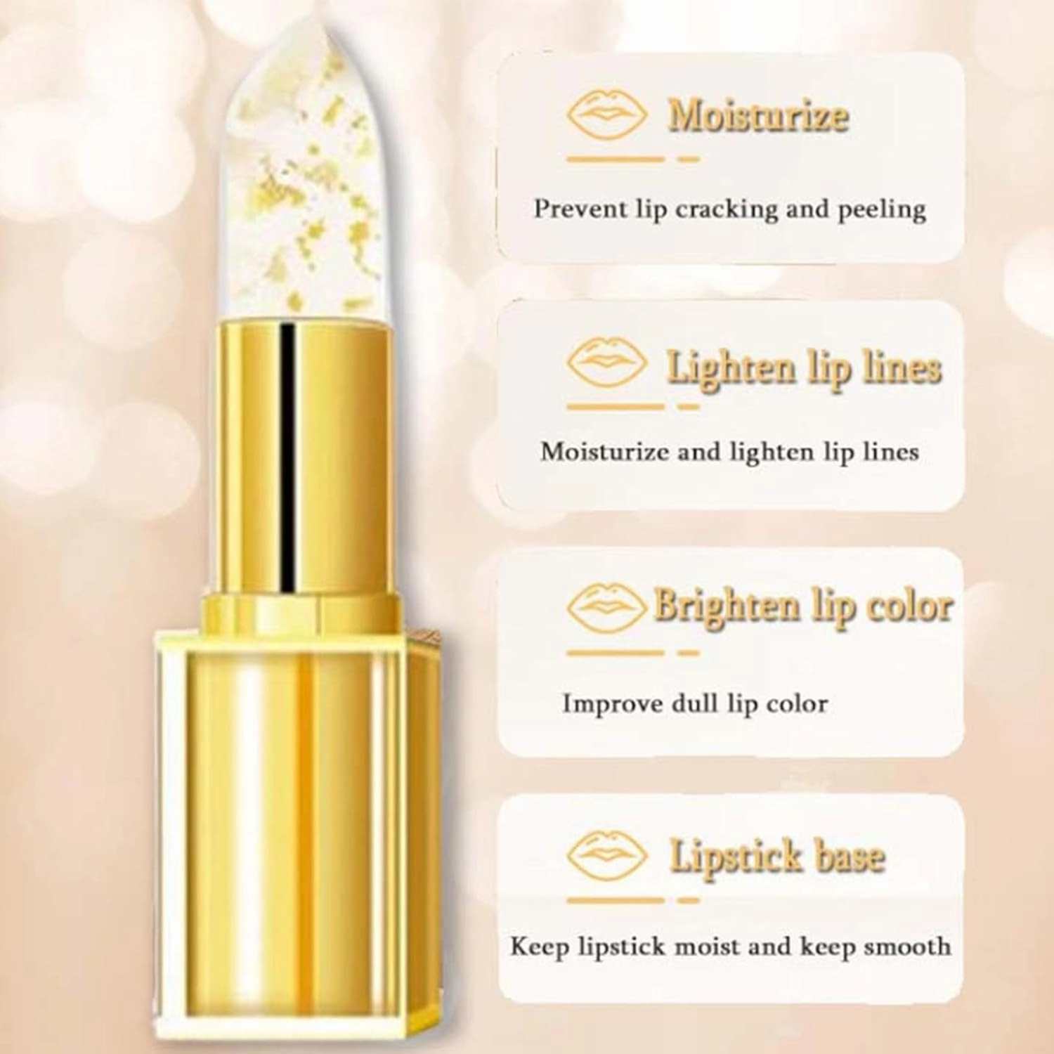 Hardpointing Color Changing Lipstick, Gold Crystal Color Changing Lipsticks (#B,2PCS)