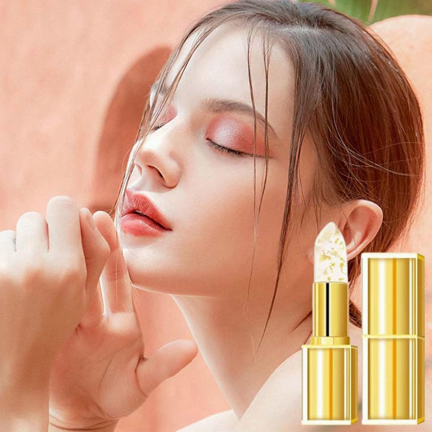 Hardpointing Color Changing Lipstick, Gold Crystal Color Changing Lipsticks (#B,2PCS)