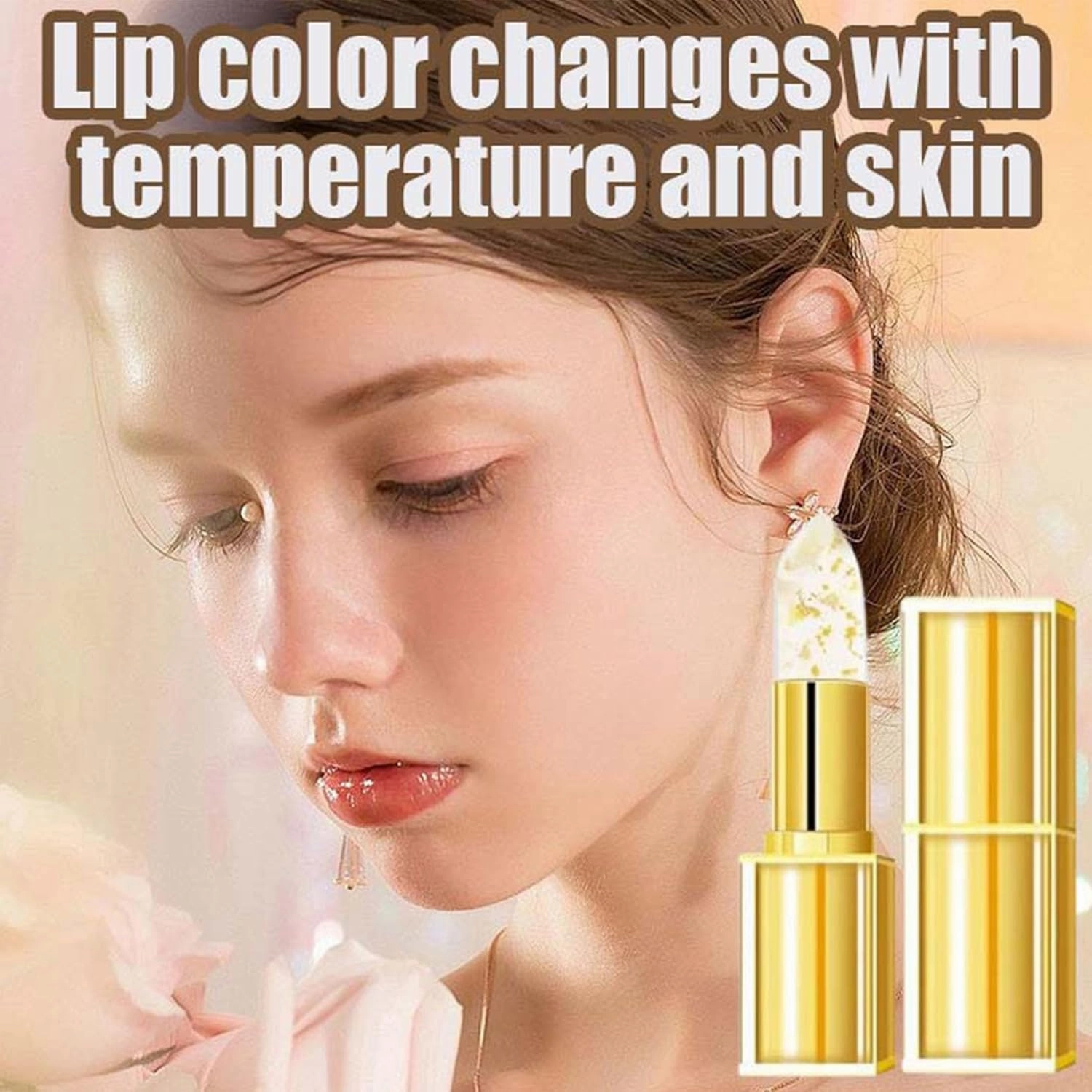 Hardpointing Color Changing Lipstick, Gold Crystal Color Changing Lipsticks (#B,2PCS)