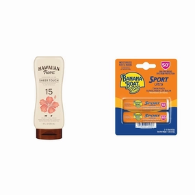Hawaiian Tropic Sheer Touch Ultra Radiance SPF 15 Sunscreen Lotion and Banana Boat Sport Ultra SPF 50 Lip Balm Twin Pack