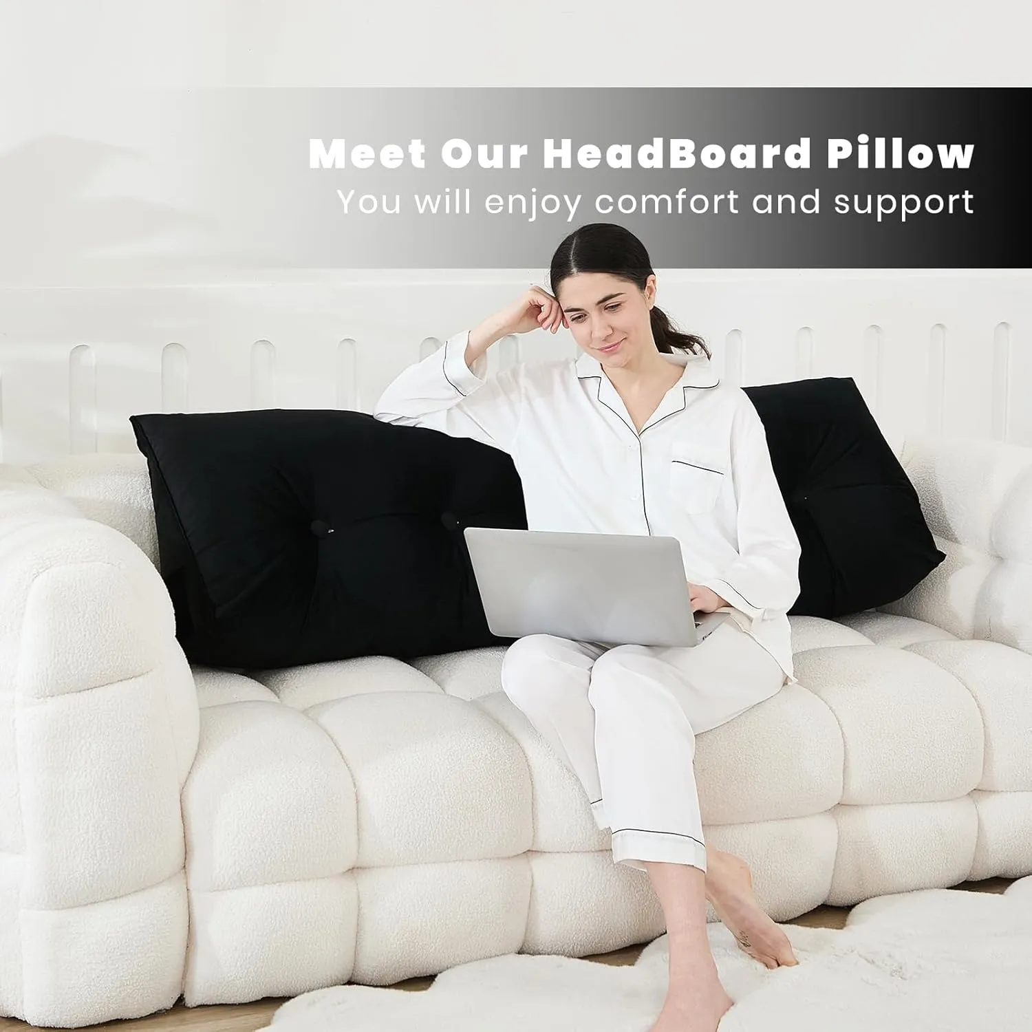 Headboard Pillow for Bed,Triangular Wedge Pillow Headboard Soft Support While Reading and Resting,Bed Bolster Cushion Headboard with Removable Cover,Black, King (76"x8"x20")