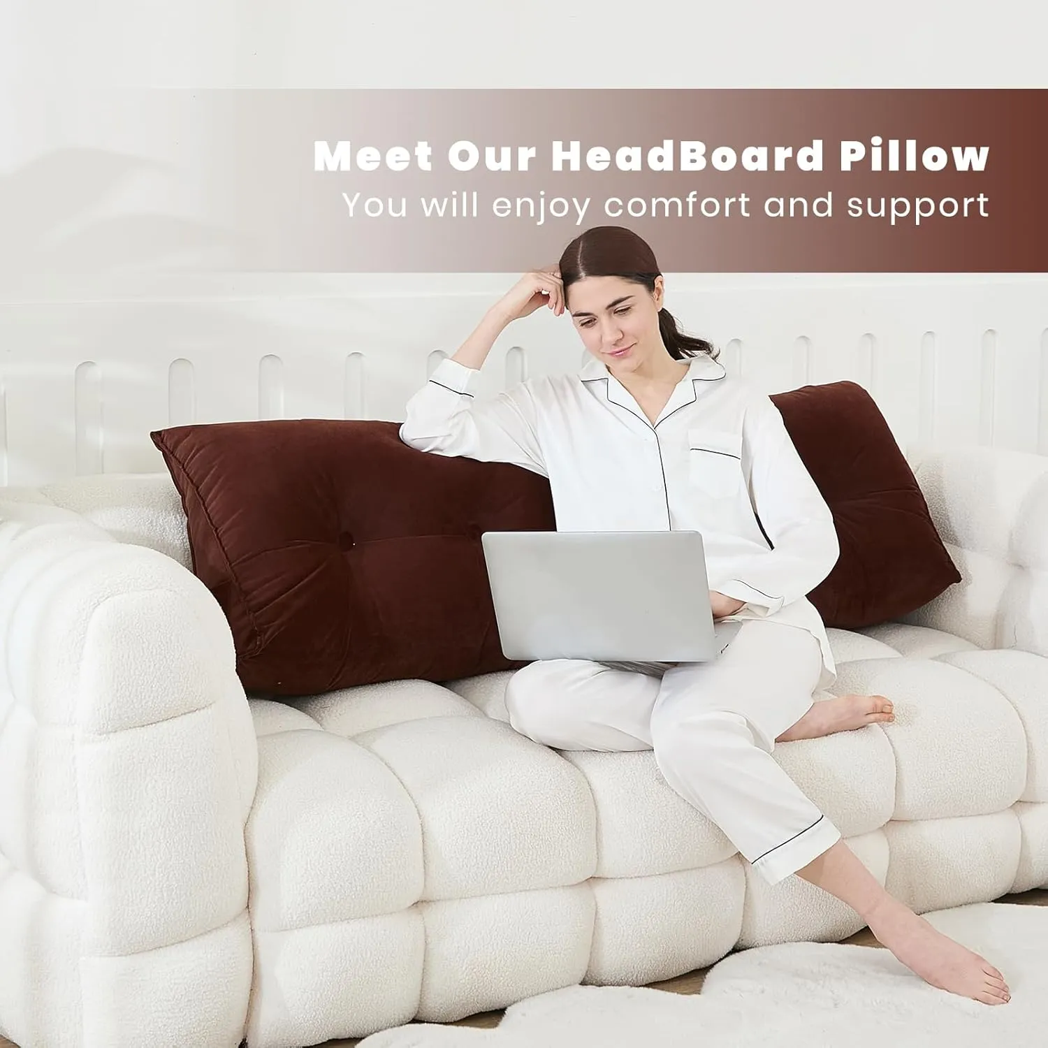 Headboard Pillow for Bed,Triangular Wedge Pillow Headboard Soft Support While Reading and Resting,Bed Bolster Cushion Headboard with Removable Cover,Coffee Brown, King (76"x8"x20")