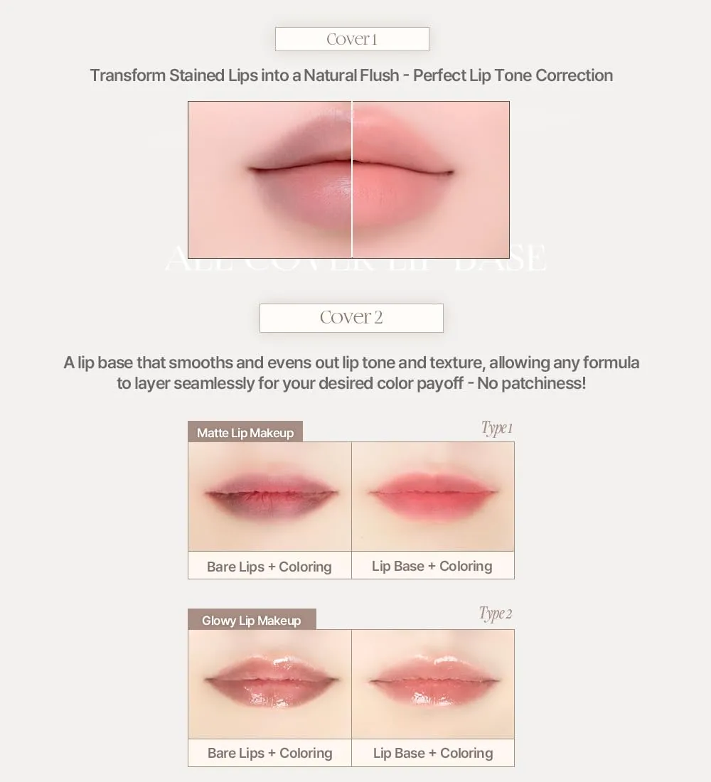 Heart Percent Dote On Mood All Cover Lip Base, Comfortable & Flawless Lip Tone & Texture Correction w/Lightweight Texture, #01. Creamy Beige