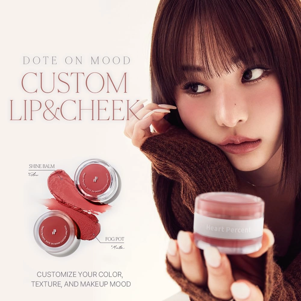 Heart Percent Dote On Mood Custom Lip & Cheek, Matte (Fog Pot)   Glow (Shine Balm) Dual Type Multi-use Blush & Lip Tint [#05. Mauvish]