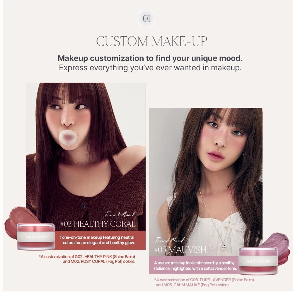 Heart Percent Dote On Mood Custom Lip & Cheek, Matte (Fog Pot)   Glow (Shine Balm) Dual Type Multi-use Blush & Lip Tint [#05. Mauvish]