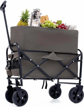 Heavy Duty Collapsible Wagon Cart: All-Terrain 360° Swivel Wheels & 3-Piece Liner Set - Foldable Utility Cart for Gardening Picnics & Beach Outings - Adjustable Handle & Extra Storage