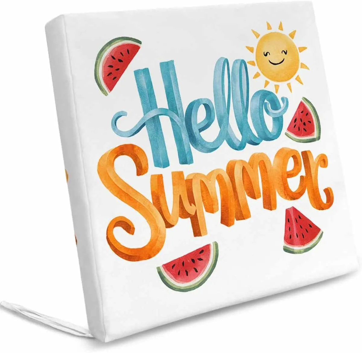 Hello Summer Outdoor Cushion Chair Cover Set of 4 - Waterproof Couch Seat Covers, Watercolor Watermelon Tropical Fruit Patio Furniture Protector Cushions Slipcovers for Sofa/RV, 22"x22"x4"