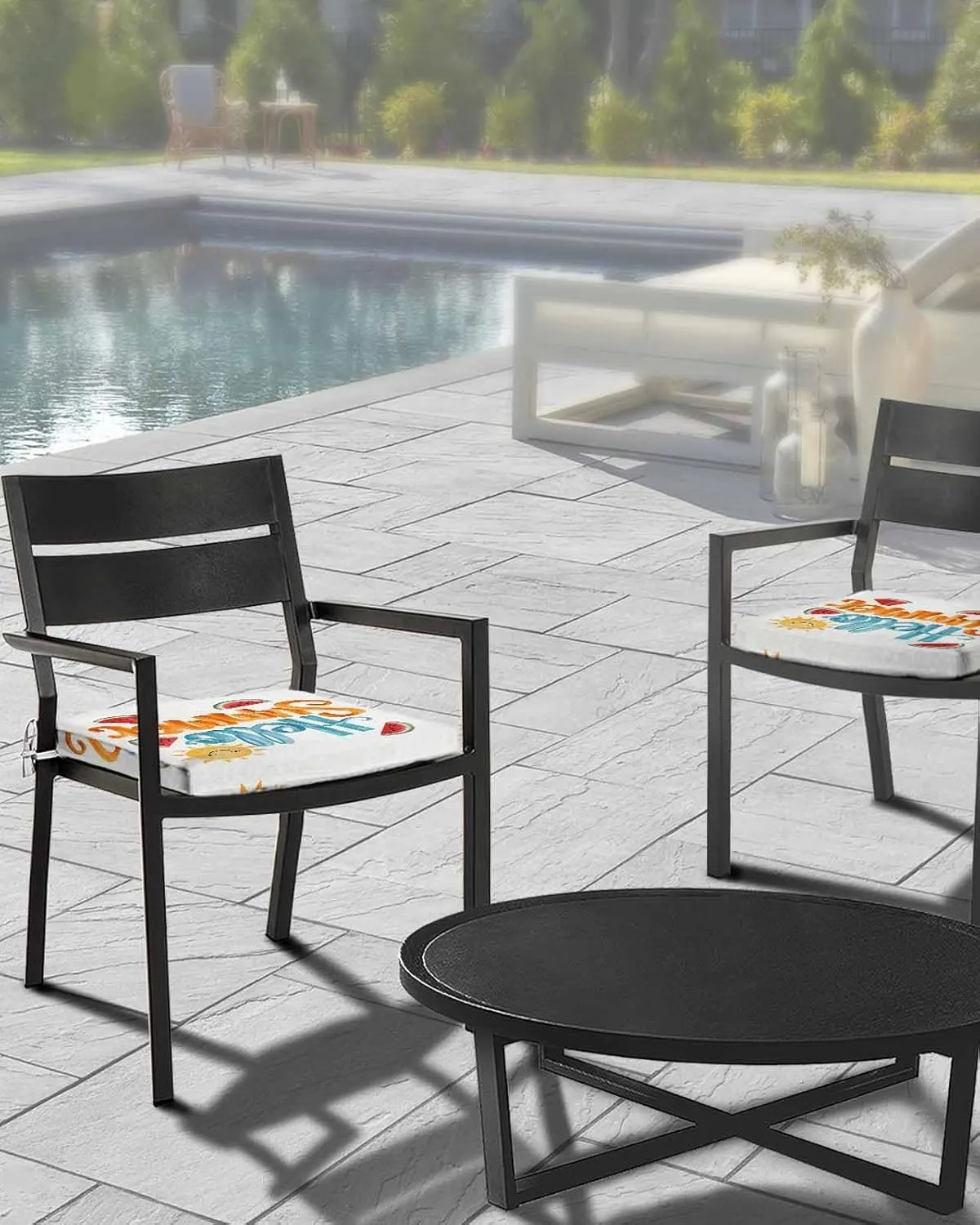 Hello Summer Outdoor Cushion Chair Cover Set of 4 - Waterproof Couch Seat Covers, Watercolor Watermelon Tropical Fruit Patio Furniture Protector Cushions Slipcovers for Sofa/RV, 22"x22"x4"
