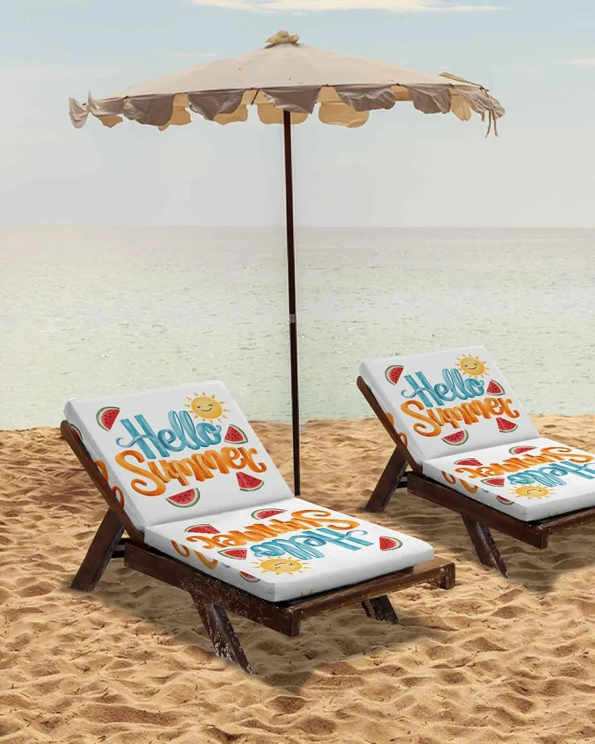 Hello Summer Outdoor Cushion Chair Cover Set of 4 - Waterproof Couch Seat Covers, Watercolor Watermelon Tropical Fruit Patio Furniture Protector Cushions Slipcovers for Sofa/RV, 22"x22"x4"