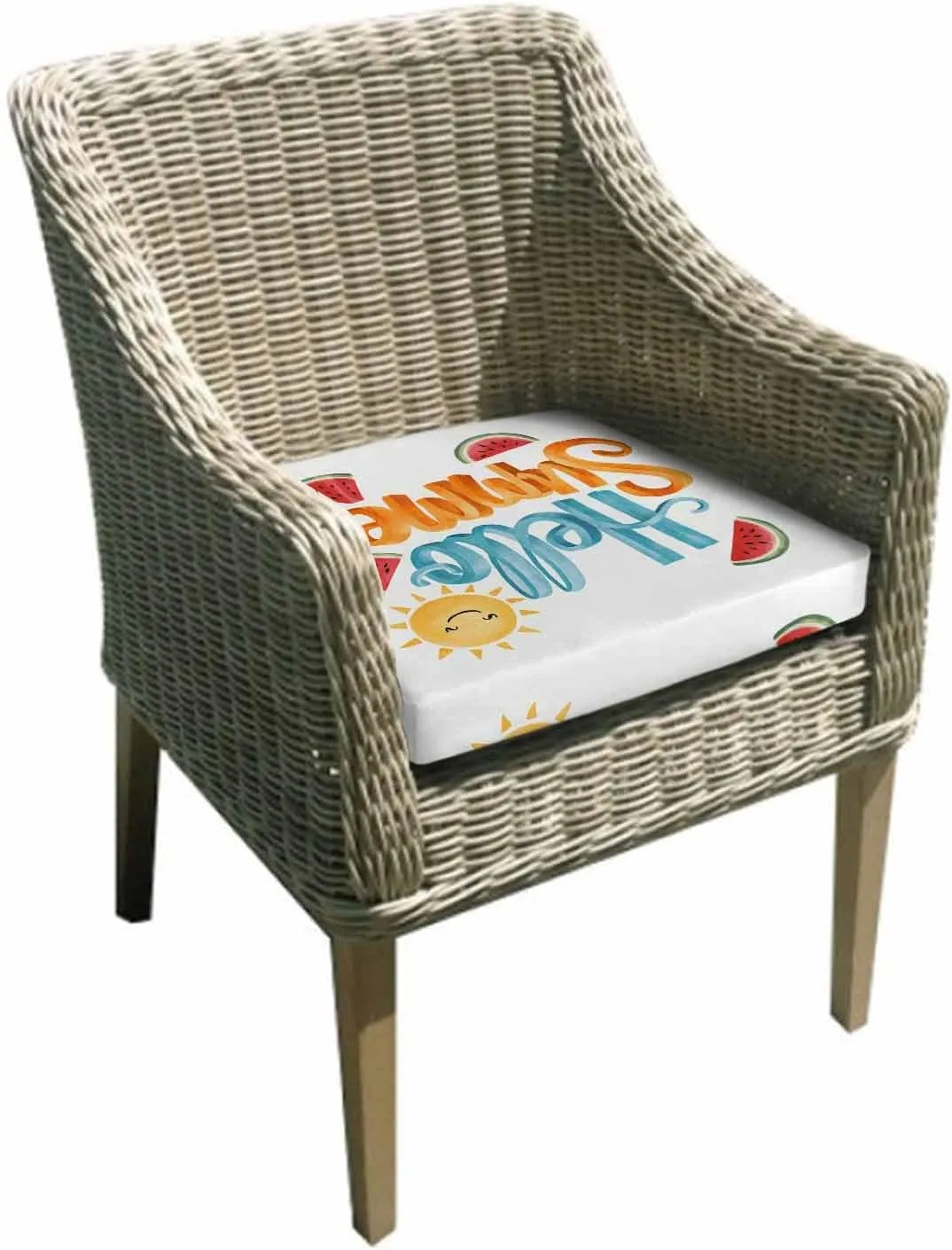 Hello Summer Outdoor Cushion Chair Cover Set of 4 - Waterproof Couch Seat Covers, Watercolor Watermelon Tropical Fruit Patio Furniture Protector Cushions Slipcovers for Sofa/RV, 22"x22"x4"