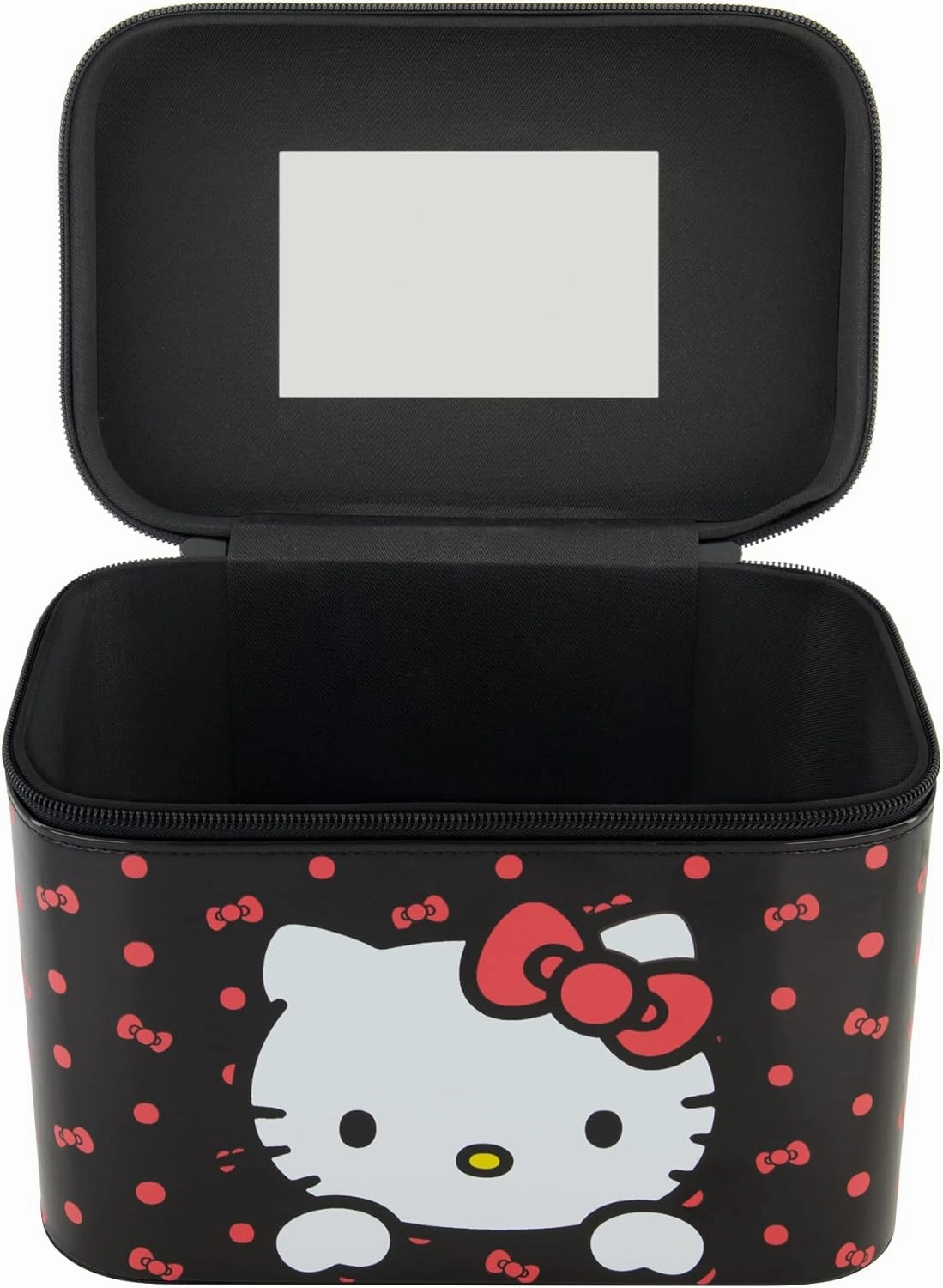 Hello Kitty Large Cosmetic Travel Case Organizer, Portable Makeup Box with Mirror and Dual Zipper