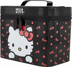 Hello Kitty Large Cosmetic Travel Case Organizer, Portable Makeup Box with Mirror and Dual Zipper