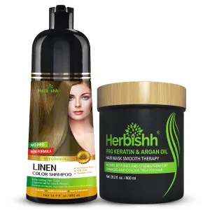 Herbishh Hair Color Shampoo for Gray-500 mL (Linen)   Argan Hair Mask-Deep Conditioning & Hydration For Healthier Looking Hair