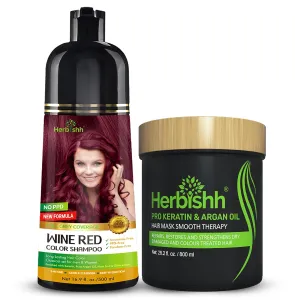 Herbishh Hair Color Shampoo for Gray-500 mL (Wine Red)   Argan Hair Mask-Deep Conditioning & Hydration For Healthier Looking Hair