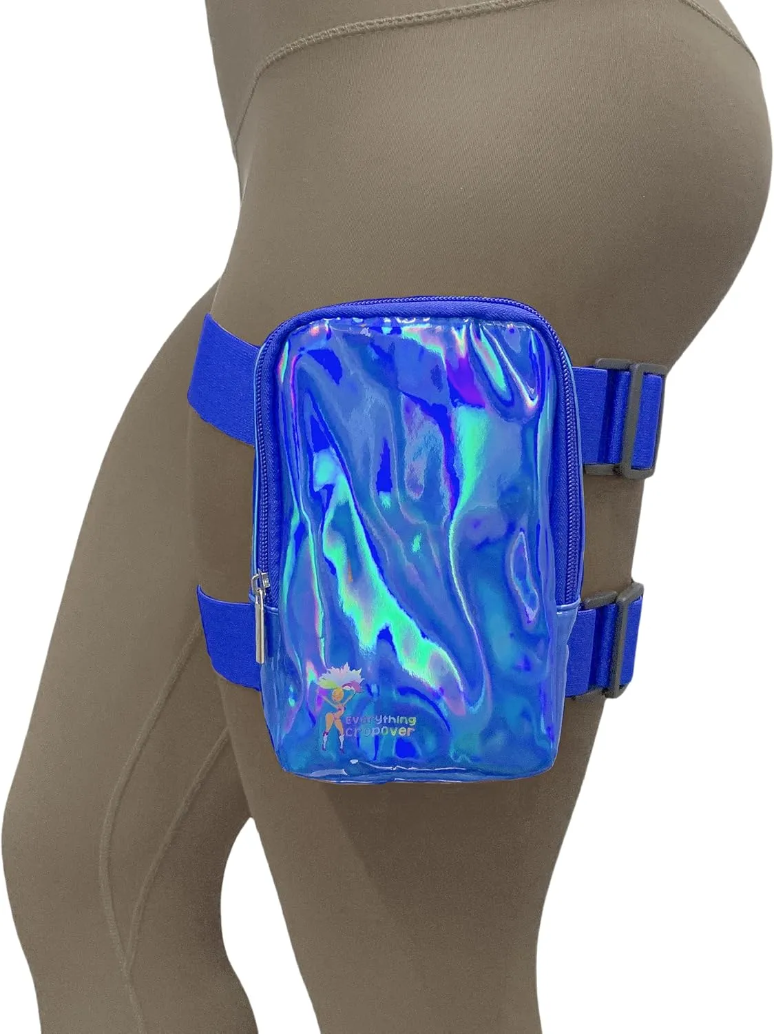 Holographic Thigh Bag | Carnival Leg Harness for Women | Outdoor Waist Pouch | J'ouvert Travel Leg Pack with Adjustable Colored Straps | Blue