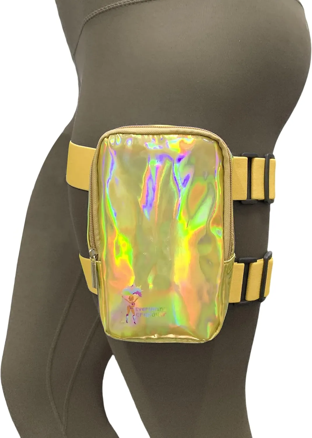 Holographic Thigh Bag | Carnival Leg Harness for Women | Outdoor Waist Pouch | J'ouvert Travel Leg Pack with Adjustable Colored Straps | Gold