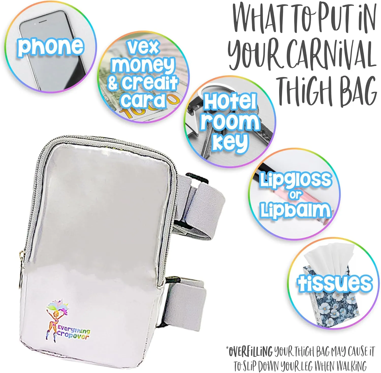 Holographic Thigh Bag | Carnival Leg Harness for Women | Outdoor Waist Pouch | J'ouvert Travel Leg Pack with Adjustable Colored Straps | Green